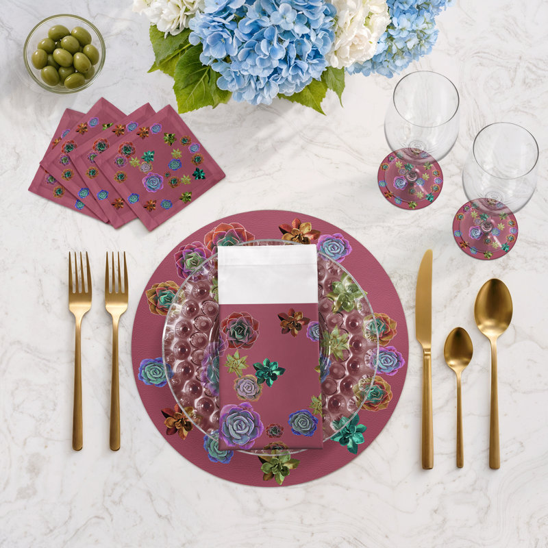 Serviettes de cocktail en satin de coton succulentes, Mauve