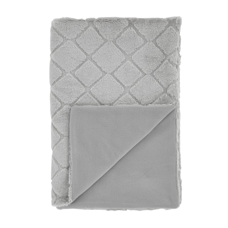Cosy Diamond Faux Fur Soft 130x170cm Blanket Throw, Silver