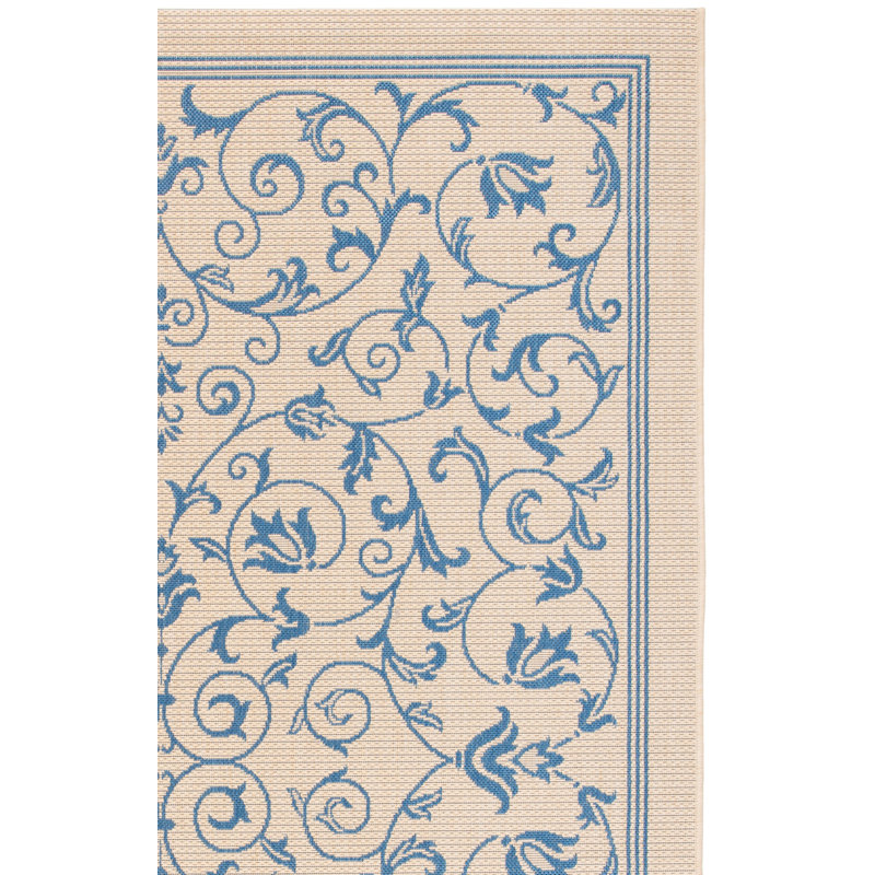 Arneshia Floral Tan/Blue Indoor/Outdoor Area Rug, Runner 2'3" x 10'