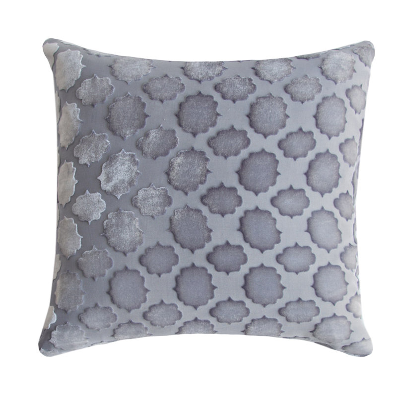 Mod Fretwork Square Velvet Pillow Cover & Insert, Silver, 22" x 22"