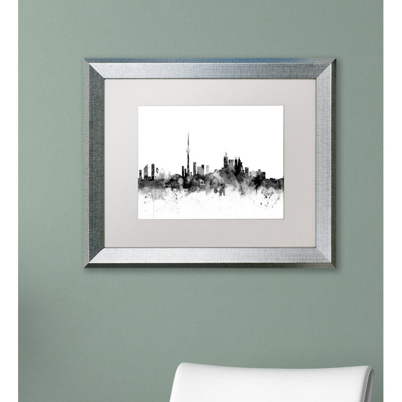 « toronto canada horizon b&w », reproduction d’impression sur toile encadrée, H 11 po x l 14 po x P 0,5 po, Cadre brun