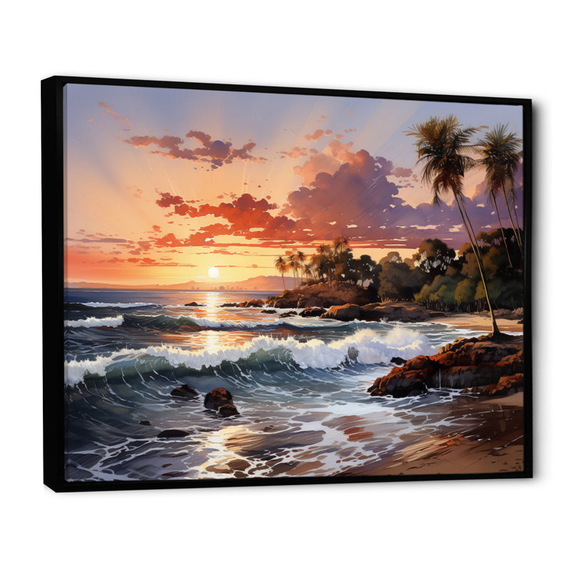Thai Coastal Sunset - Nautical & Beach Wall Decor, Cadre flottant noir, H 16 po x l 32 po x P 1 po