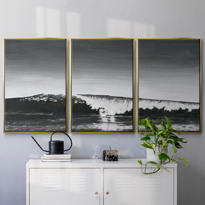 " Black & White Waves I " 3 - Pieces