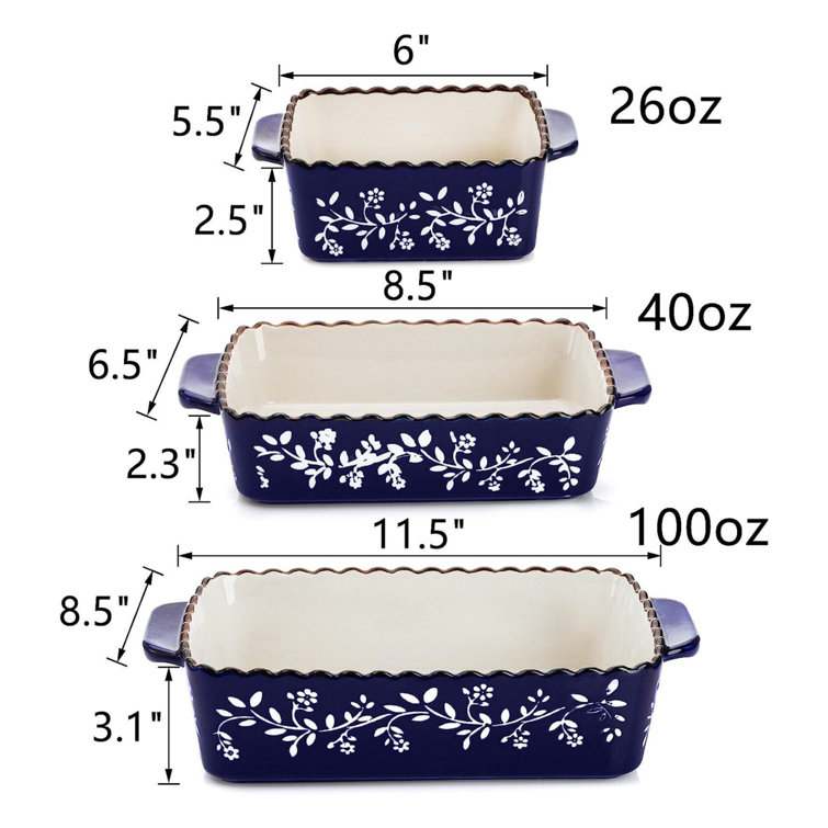 NIERBO Ceramic Bakeware Sets Of 4, Rectangular Lasagna Pans Deep With  Handles For Baking Cake Kitchen, Blue (9.4/11.1/12.2/14.7)