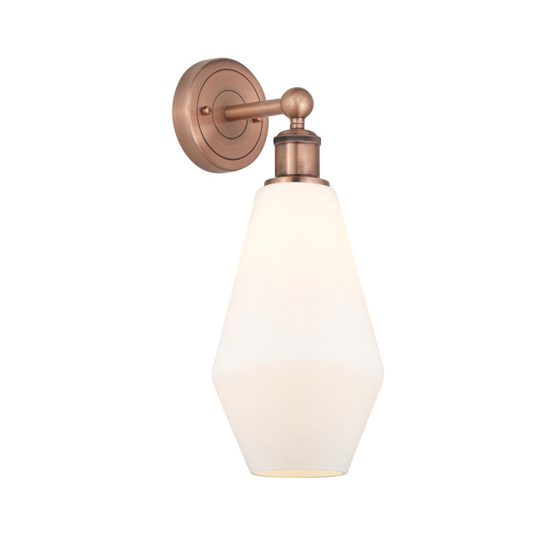 Amylea Steel Armed Sconce, Cased Matte White, Antique Copper