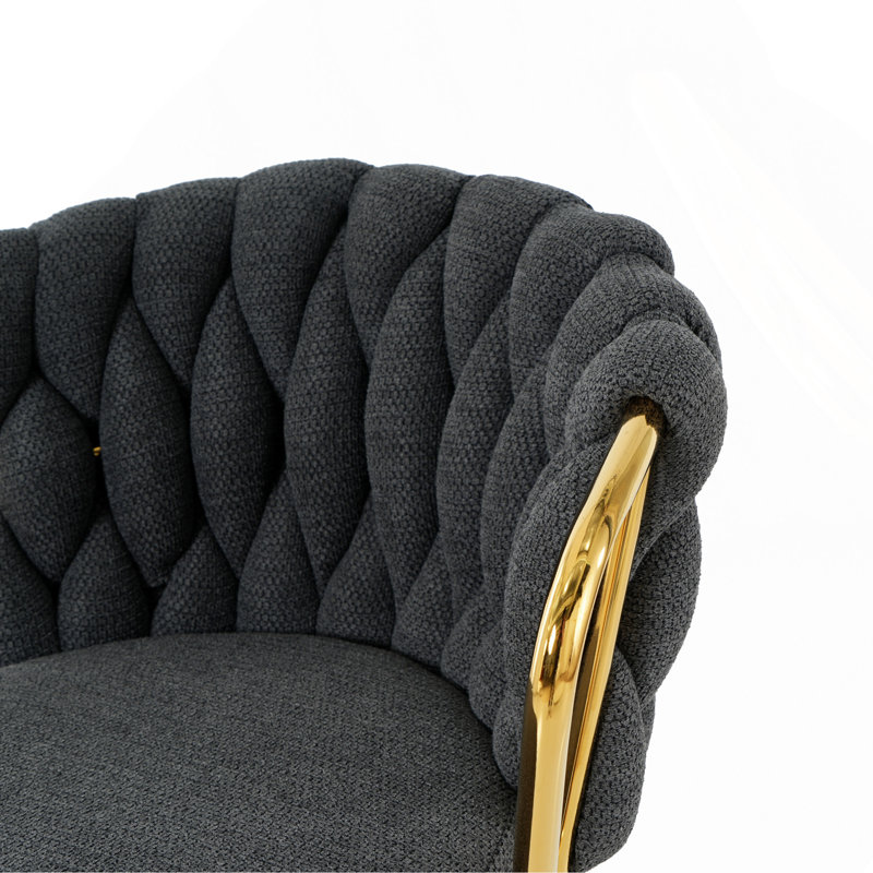 Chaise de bar moderne et moderne avec tabourets hauts et pattes plaquées or pour salle à manger en lin gris foncé