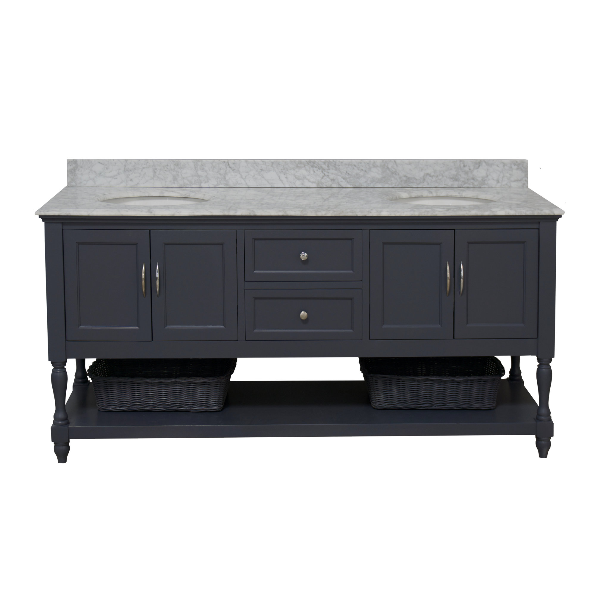 Hampton 72'' Double Bathroom Vanity, Carrara Marble, Marine Gray