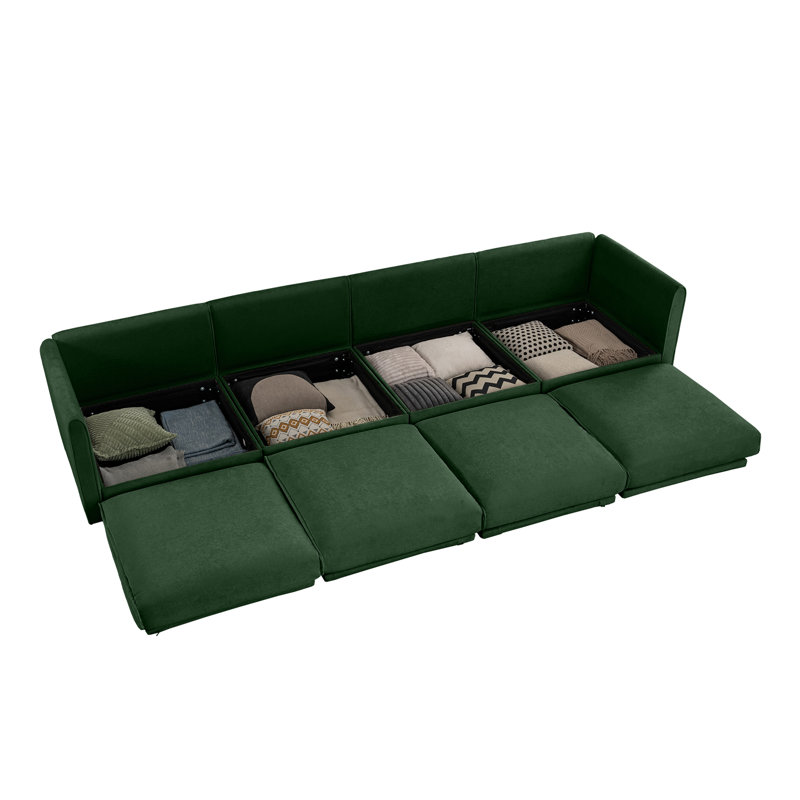 Canapé modulaire modulaire avec rangement, dossier cylindrique et accoudoirs, siège profond, confortable et durable pour le salon, canapé 4 places, vert