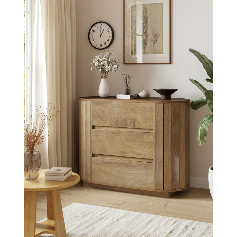 Table de chevet chic en bois d'ingénierie avec 3 tiroirs spacieux, Brown, Individual
