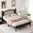 Bohemian Wooden Platform Bed With Natural Rattan Headboard And Arc Design-107820863-107820864