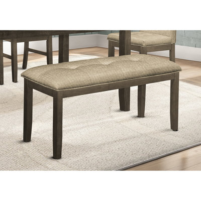 Banc rembourré rectangulaire de 44 po pour le salon et la cuisine - Structure en bois gris, tissu brun, confort élégant, siège en tissu massif à installation rapide, style combiné