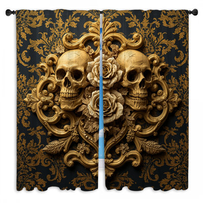 Rideaux de fenêtre Gold Skulls Roses