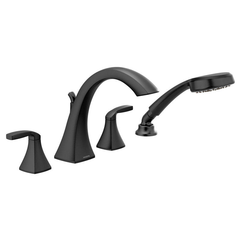 Garniture de robinet de baignoire romaine à deux poignées avec douchette Voss, Noir mat