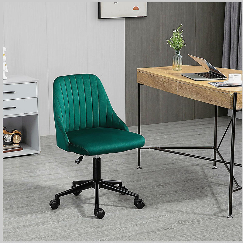 Chaise de bureau d'ordinateur en velours pivotant en forme de feston pour bureau à domicile ou chambre à coucher, Vert