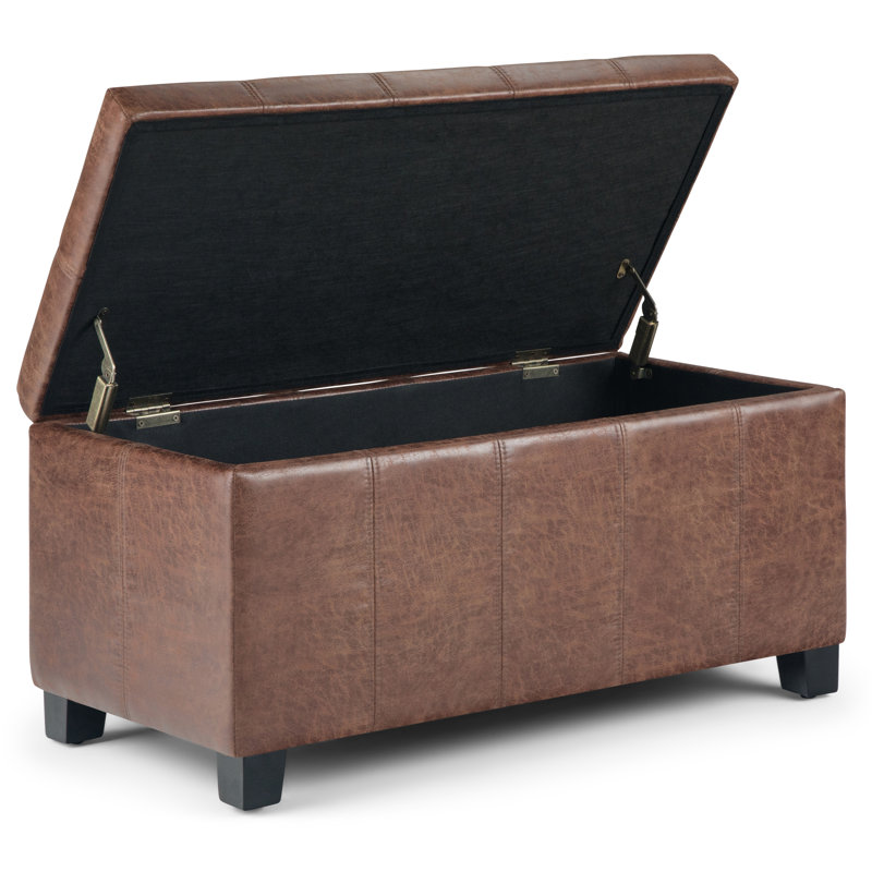 Repose-pieds rectangulaire avec rangement relevable Dover, Similicuir brun ombre