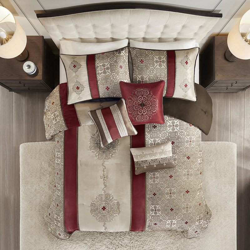  Chambre à coucher avec broderie - Coussins décoratifs rouges 7 pièces, Rouge
