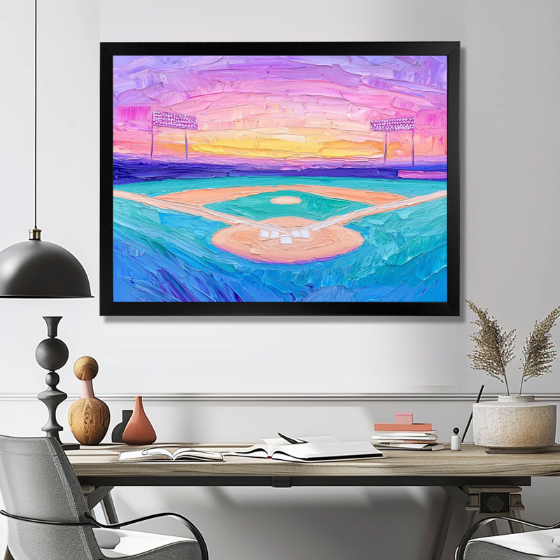 Baseball Field At Sunrise I - Sport Baseball, reproduction d'art sur toile, 34" H x 44" W, Noir