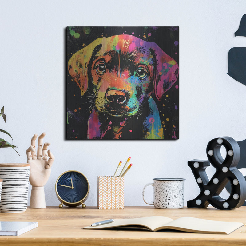  «Woof Labrador Retriever» par Rich Monet, art mural en métal, 12 po x 12 po, H 12 po x l 12 po