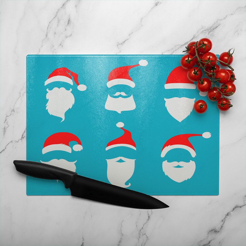 Santa Hats Dining Glass Chopping Board, 28cm L x 20cm W