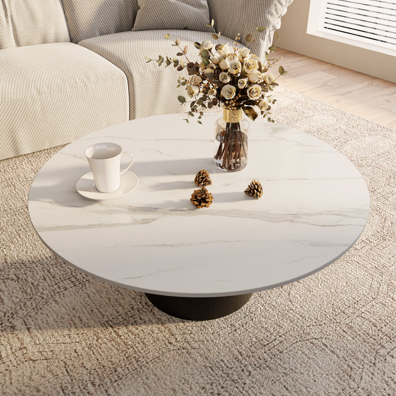 Table basse Mid-Century, H 17,44 po x L 41,73 po x l 41,73 po, Blanc neigeux, Noir