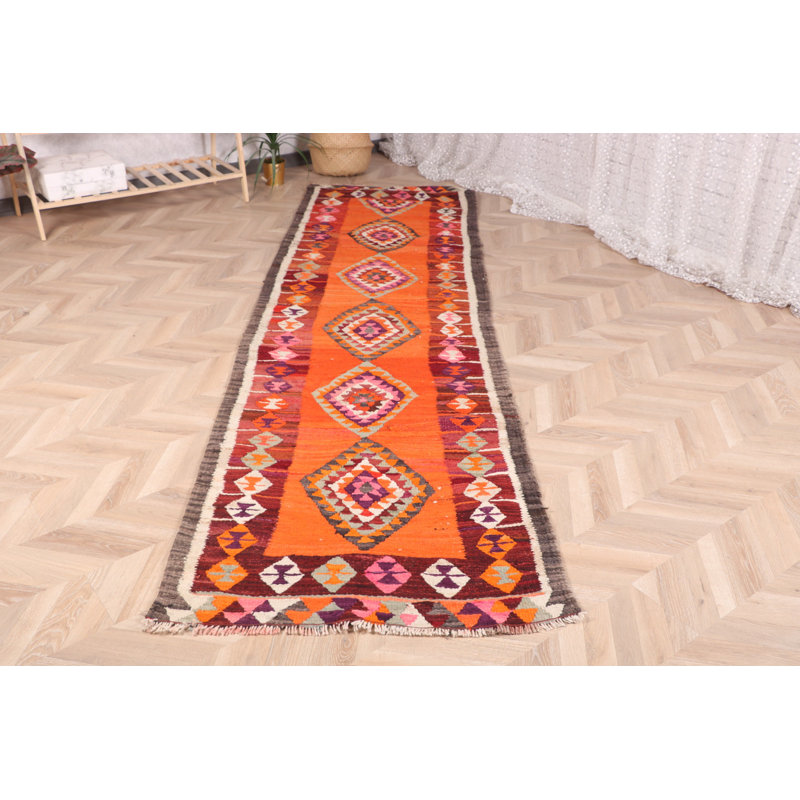 Tapis turc kilim tissé à la main à motif géométrique pour couloir