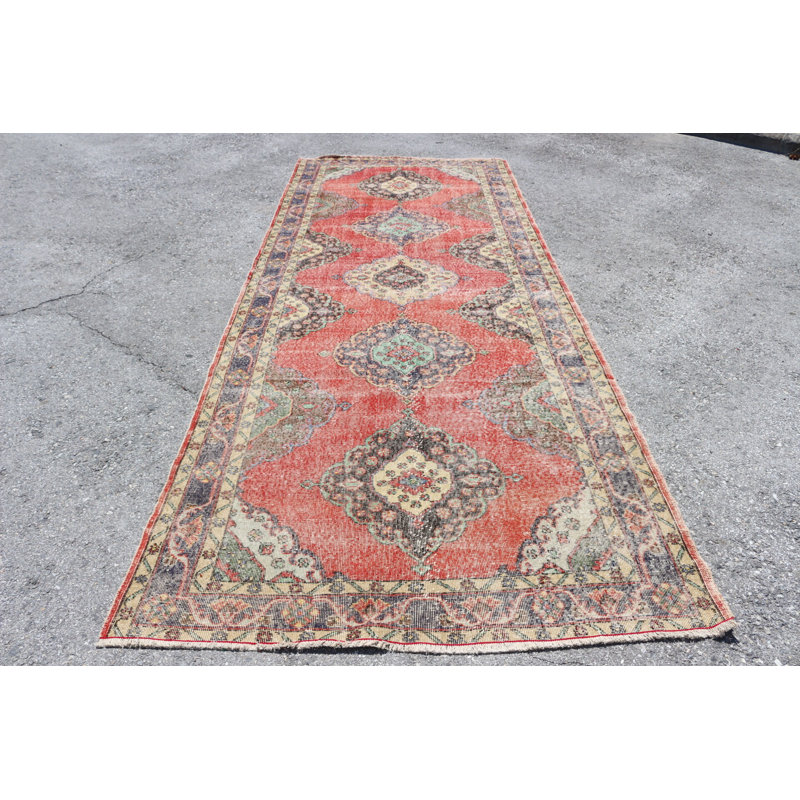 Tapis de couloir turc fait à la main en rouge vif pour rehausser le décor de votre couloir avec un style de tapis Oushak rétro