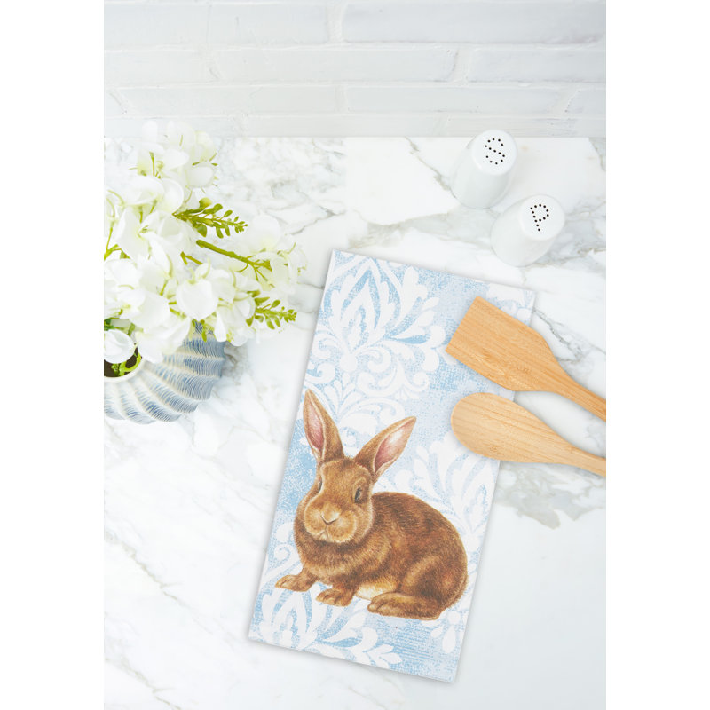 Damask Blue Bunny Towel, Blue/Brown Damask Blue Bunny
