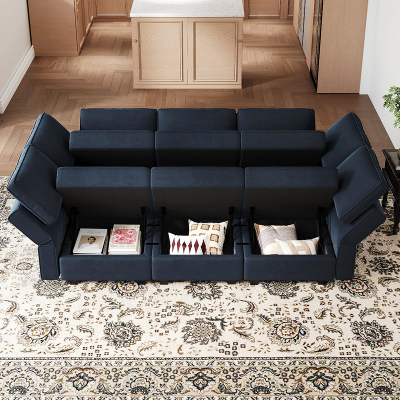 Jersi 6 Storage Ottoman Sleeper Velvet Sofa Bed