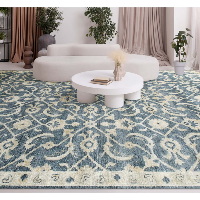 Hand Knotted Wool Area Rug in Blue/Light Blue, Rectangle 10' x 14'