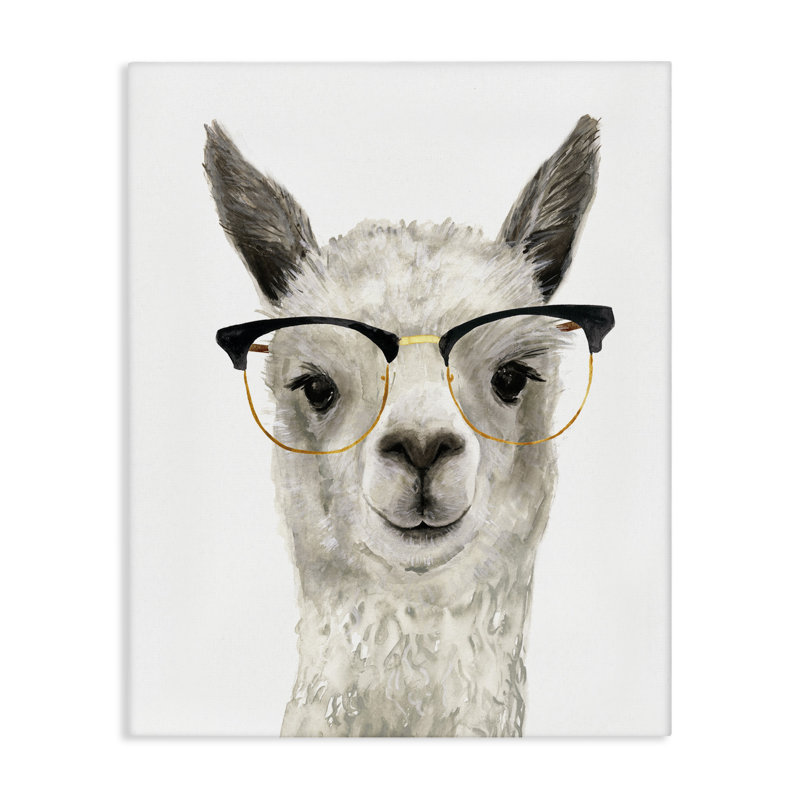 «Au-574-Canvas, lama animal de ferme dans des verres sur toile» par Victoria Borges, H 20 po x l 16 po x P 1,5 po
