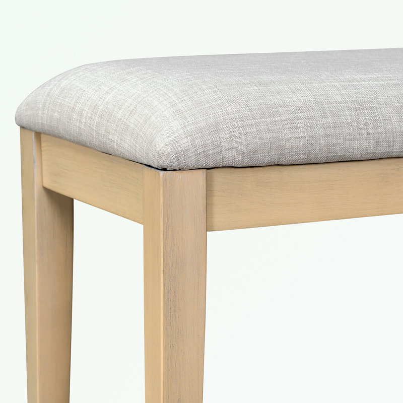 Ensemble de table de salle à manger 6 pièces avec table ronde extensible et bancs, Beige, Naturel