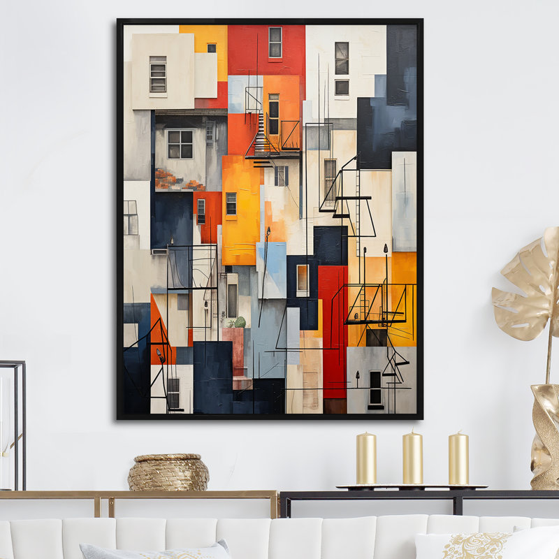 «Abstract Cityscape Harlem Renaissance», reproduction d'art sur toile abstraite, Cadre flottant noir, H 44 po x l 34 po