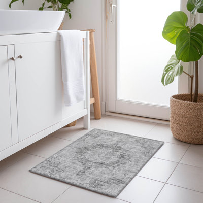 Machine Washable Indoor/Outdoor Claudian ACN1238 Silver Rug
