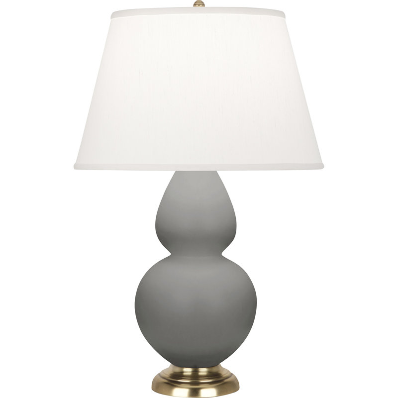Double Gourd Table Lamp, White , Matte Steel Blue/Antique Brass