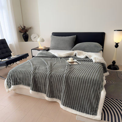 Double Layer Striped Blanket, Thick Warm Fluffy Soft Throw Blanket, Cozy Bed & Sofa Blanket in Twin, Full, Queen & King Sizes, All Season Home Comfort,Dark Blue,59"×79"