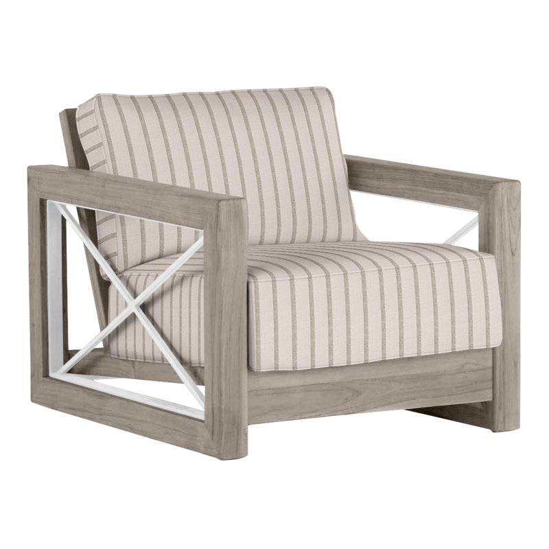 Malta Teak Outdoor Lounge Chair, Oyster Teak/Brushed Stainless, Welt + Standard fill, Perigold Mixi Wren