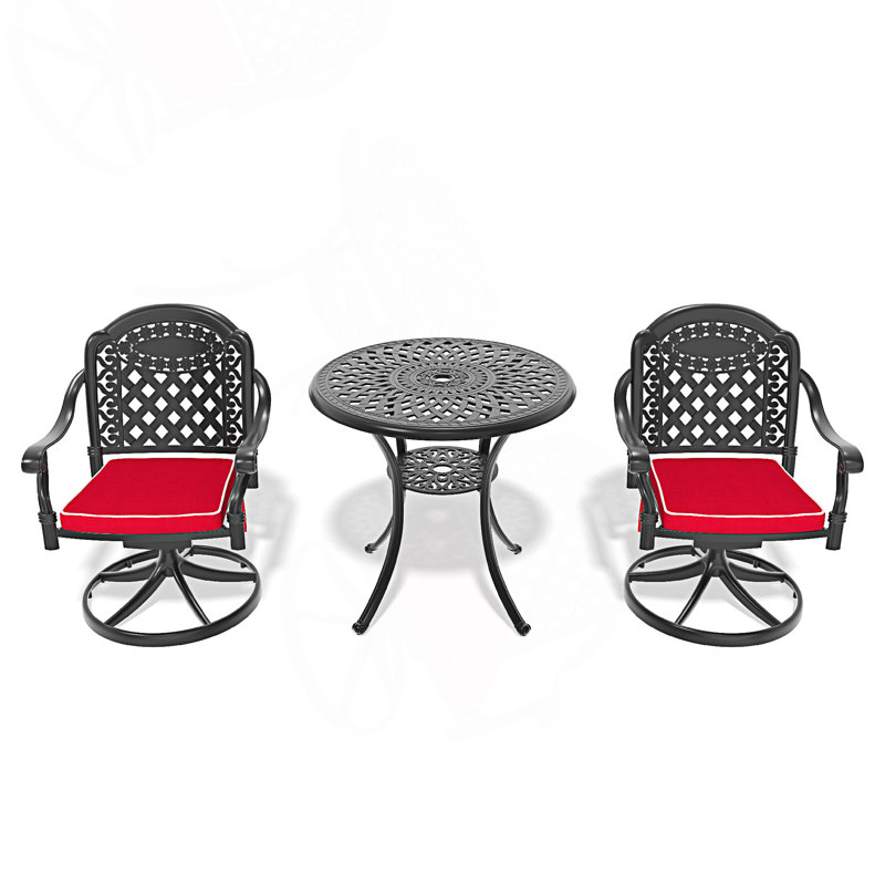 Ensemble de salle à manger 3 pièces en aluminium coulé toutes saisons comprenant 2 chaises pivotantes et une table ronde