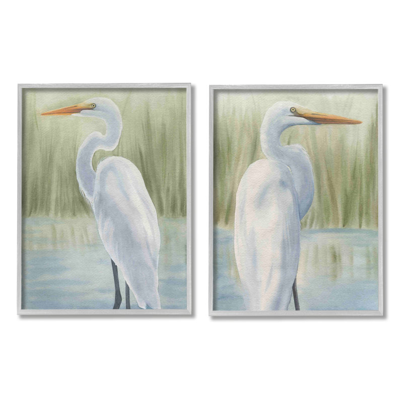 «Stupell Industries Egrets in Marshland», ensemble de 2 toiles murales par Grace Popp, H 20 po x l 16 po x P 1,5 po