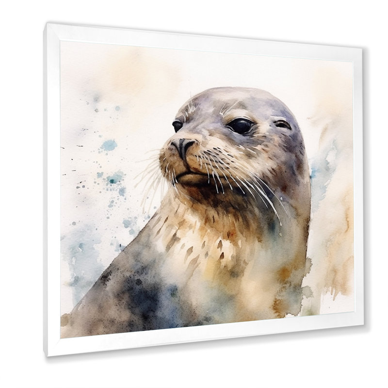Curieux otarie II sur toile, Cadre simple blanc, H 30 po x l 30 po x P 1 po