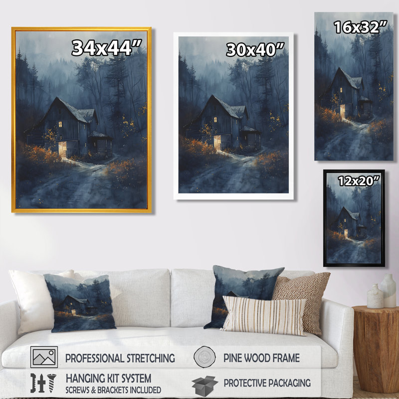 'Blue Mystic Winter Barn In The Dark III - Barn Wall Art, Toile tendue, H 32 po x l 16 po