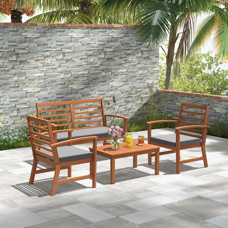 Schlenker 4 - Person Patio Conversation Set with Cushions, Gray