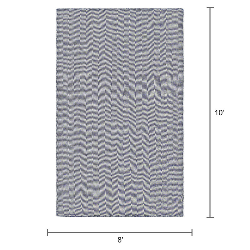 Tapis bleu marine / blanc tissé à la main, Rectangle 8 pi x 10 pi