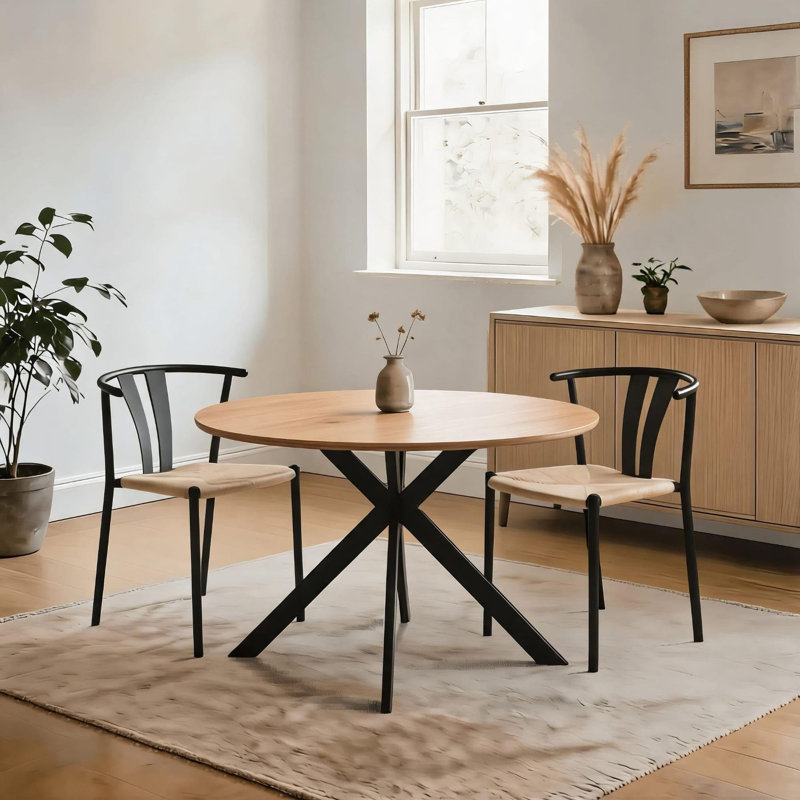 Carrette Round 120cm Dining Table and 2 Chair Set, Oak