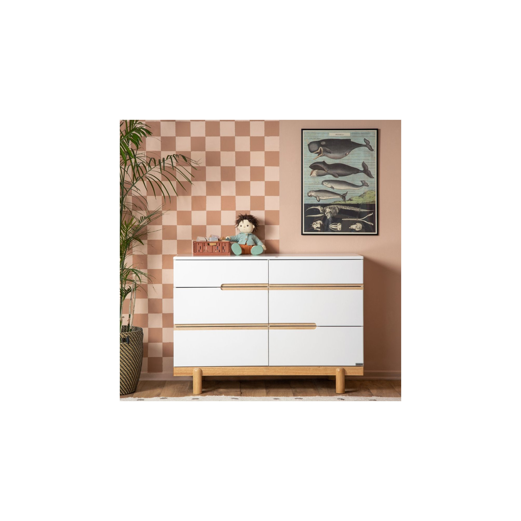 Bliss 6-Drawer Dresser, White/Natural
