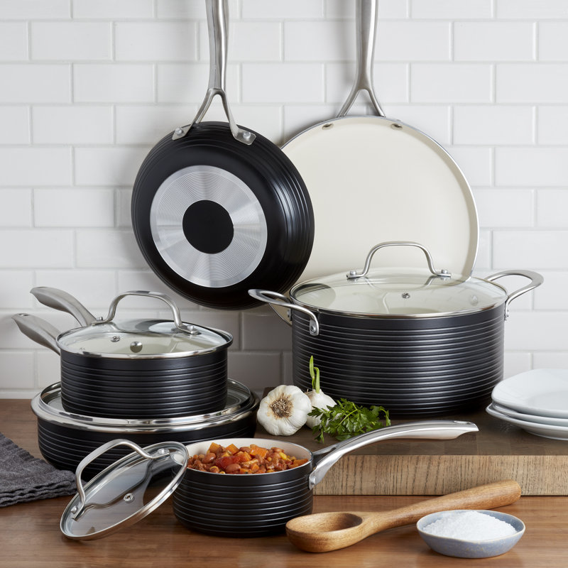 Monaco Cookware 10 - Piece Non-Stick Aluminum Cookware Set, Black