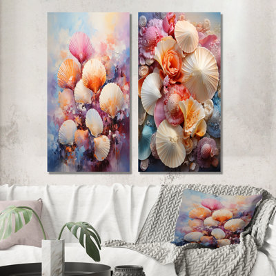 Ensemble de 2 décorations murales multicolores Seashells Coastal Collage - coquillage en métal