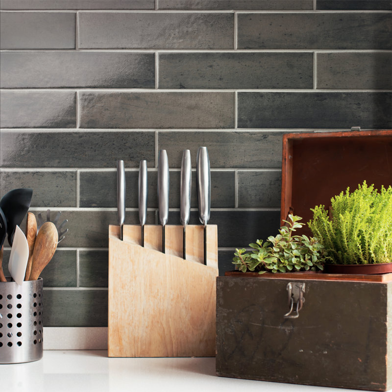 Capri 3" x 10" Porcelain Stone Look Subway Wall Floor Use Tile, Nero