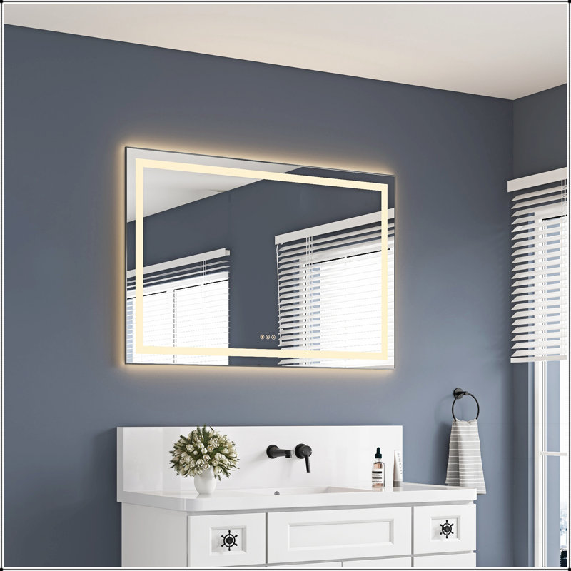 Miroir de salle de bain DEL, 48 po x 32 po, Blanc, Horizontale