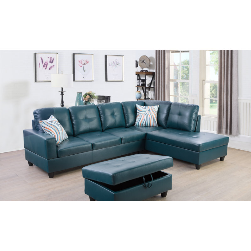 Maumee Upholstered Sectional, Right Hand Facing, Turquoise