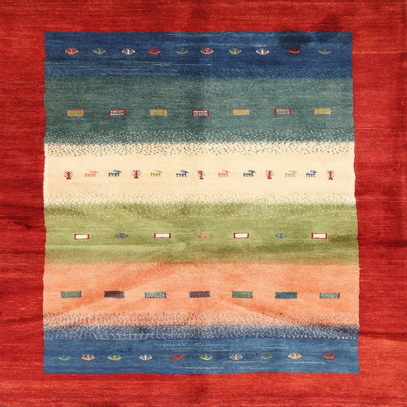 Tapis contemporain rouge / beige Platzer, Carré 6 pi